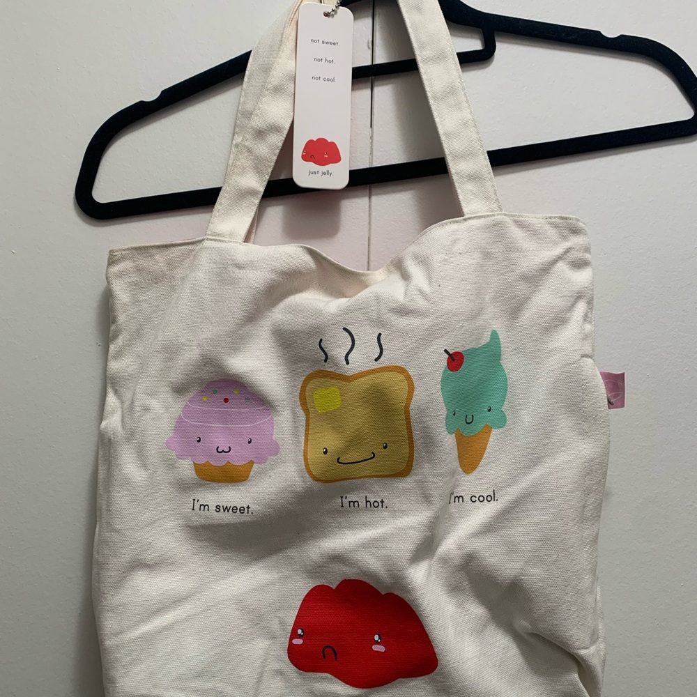 Kids Cream Canvas Tote Bag with Cute Food Characters